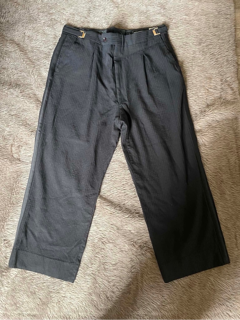 Yves Saint Laurent Black Pleated Dress Pants with Side Adjusters 100% Wool